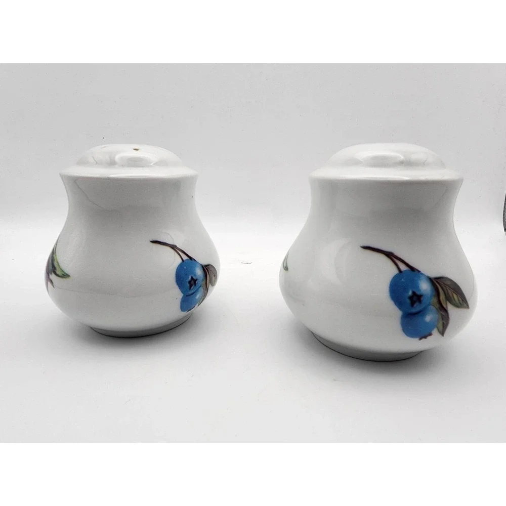 Vintage Ceramic Salt And Pepper‎ Shakers Hand Painted Blueberries Blooms China